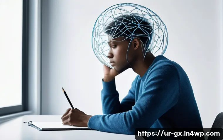 인지 편향과 창의성의 상관관계 - **Prompt:** A thoughtful young individual, gender-neutral, sits at a clean, minimalist desk, deep in...