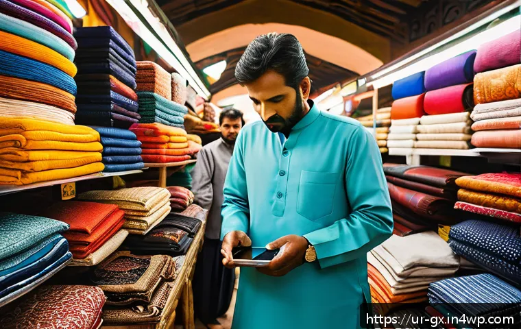 인지 편향의 실생활 적용 사례 - A detailed scene of a modern Pakistani marketplace where a middle-aged man is thoughtfully choosing ...
