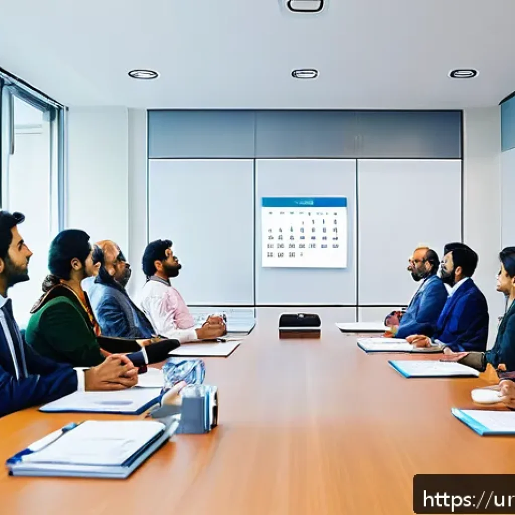 상황별 인지 편향 사례 분석 - A detailed professional office meeting scene in a modern corporate setting, showing a diverse group ...