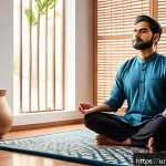 Home 20 인지 편향의 신경과학적 기초 - A detailed, realistic digital illustration of a South Asian man practicing mindfulness meditation in...