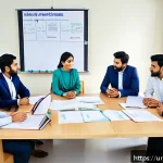 Home 19 인지 편향과 직무성과의 상관관계 - A professional office scene depicting a diverse team engaged in a collaborative meeting, where membe...