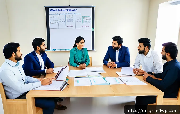 인지 편향과 직무성과의 상관관계 - A professional office scene depicting a diverse team engaged in a collaborative meeting, where membe...