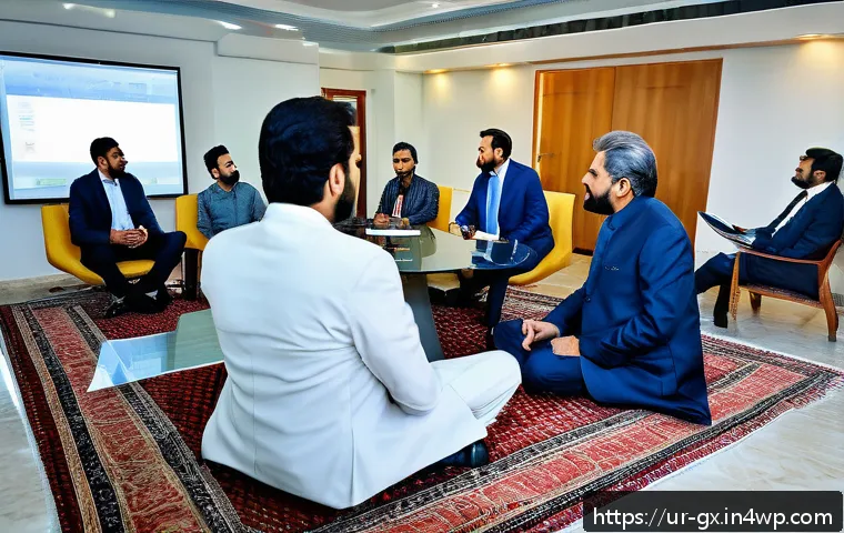 인지 편향 인식 훈련의 성공적인 전략 - A detailed scene showing a diverse group of Urdu-speaking professionals engaged in a thoughtful busi...